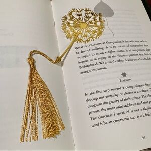Dandelion Handmade Book Mark in Gold With Golden Tassel